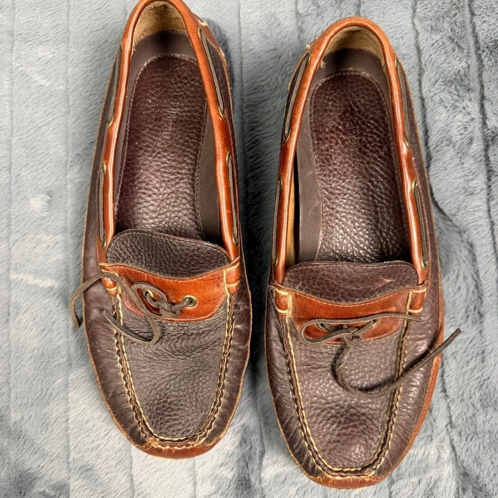 LL Bean Mens Eastport Handsewn Ranger Moc Brown Leather Boat Shoes 11.5 EE